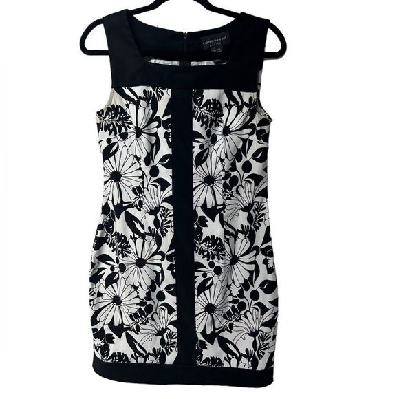 Connected Apparel Black White Contrast Floral Sleeveless Sheath Mini Dress Cute - Picture 1 of 7